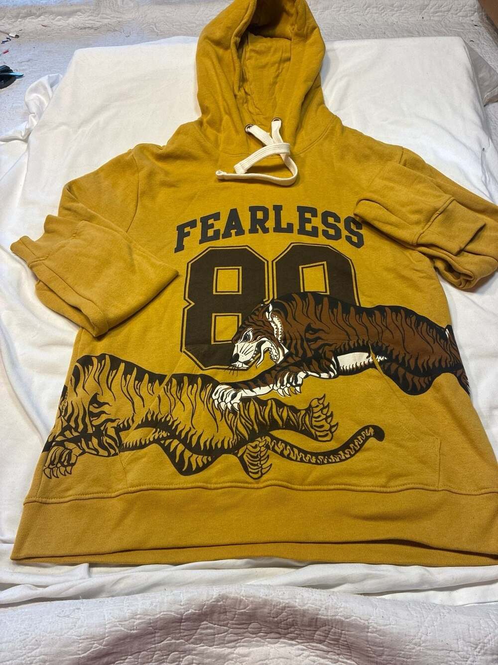 Blind Rooster Fearless Tiger 88 Graphic Hoodie Mustard Yellow Size M
